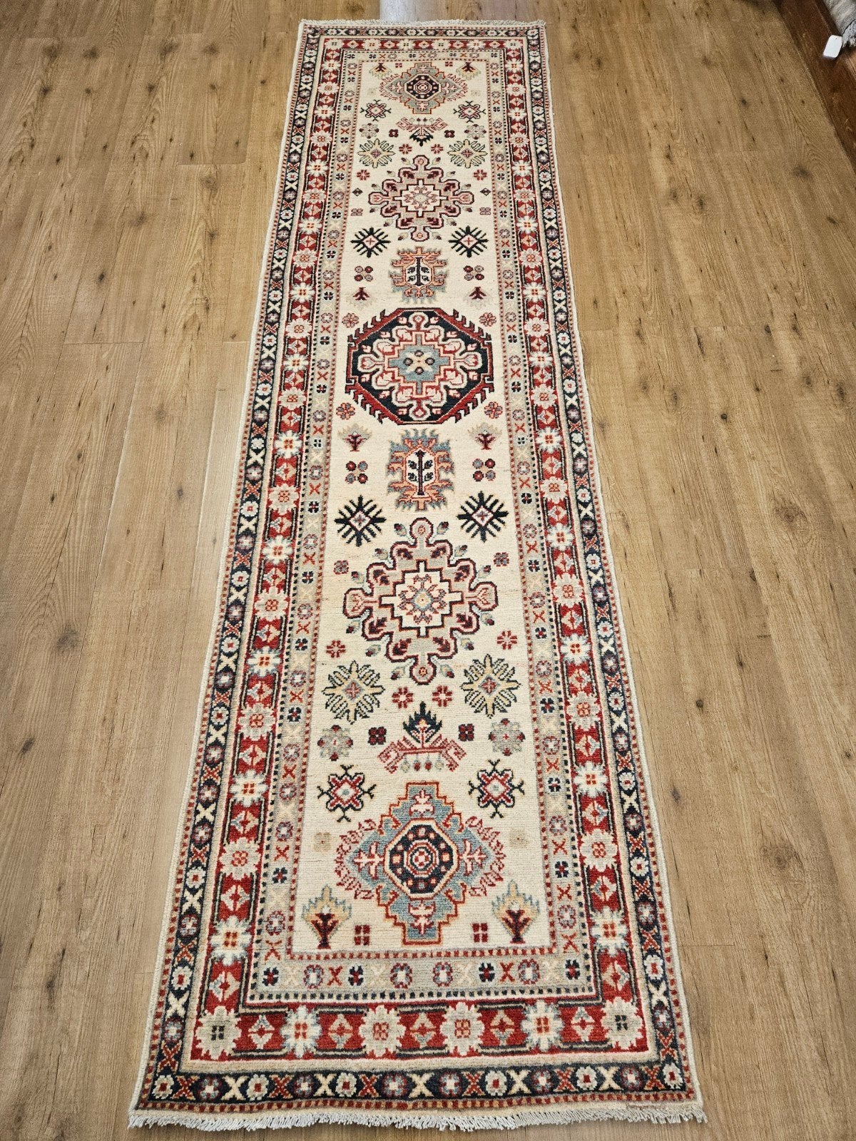 Handgeknoopt oosters tapijt loper kazak 299x82, Info@SlatsAntiek.nl, Perzisch, Vof Slats Antiek, Crème