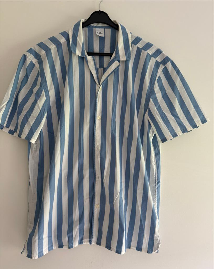 Won Hundred gestreept overhemd - Blauw/Wit, Kleding | Heren, Ophalen of Verzenden, Nieuw, Blauw, Overige halswijdtes