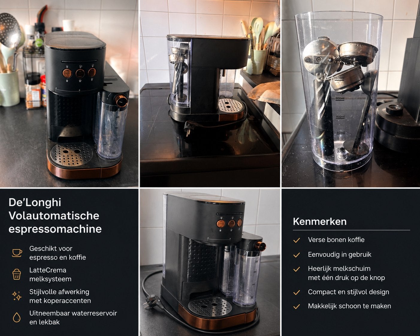 De BluMill Koffiemachine Zwart/Rosé, Witgoed en Apparatuur, Afneembaar waterreservoir, Espresso apparaat, Zo goed als nieuw, Koffiebonen