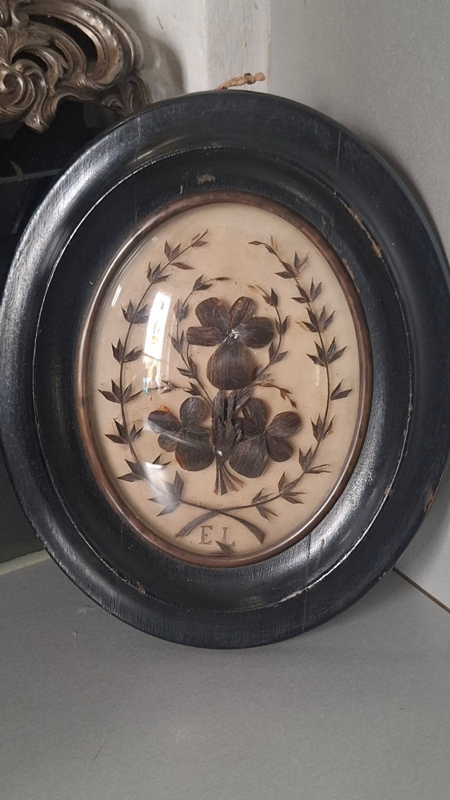 19e Eeuws Haarwerk. Rouw kader., Ophalen of Verzenden