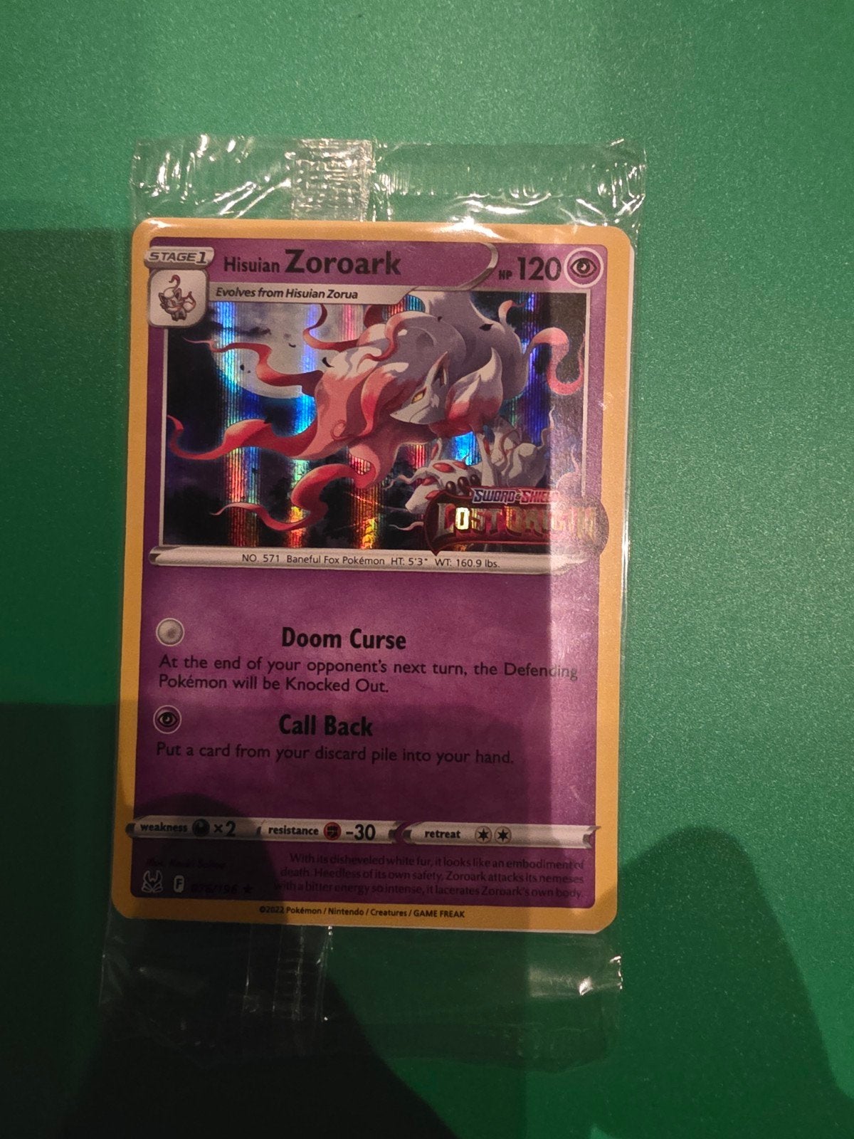 Hisuian Zoroark Pokémon Kaart - Sword & Shield (stamped), Ophalen of Verzenden, Zo goed als nieuw, Losse kaart, Foil
