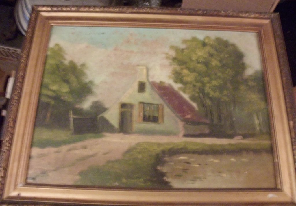 Huisje bij vijver/poel ., Antiek en Kunst, Ophalen of Verzenden
