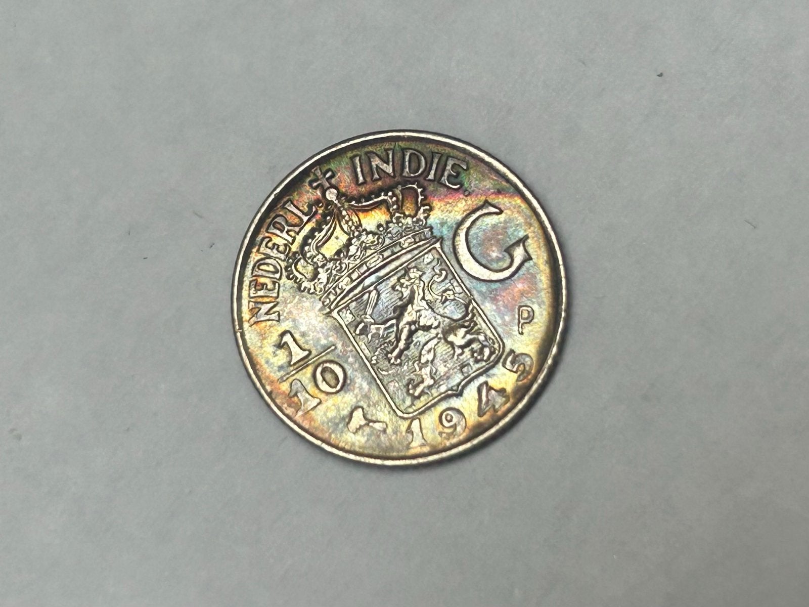 Nederlands-Indië 1/10 Gulden 1945P Koningin Wilhelmina, Zilver, Koningin Wilhelmina, Losse munt, Overige waardes