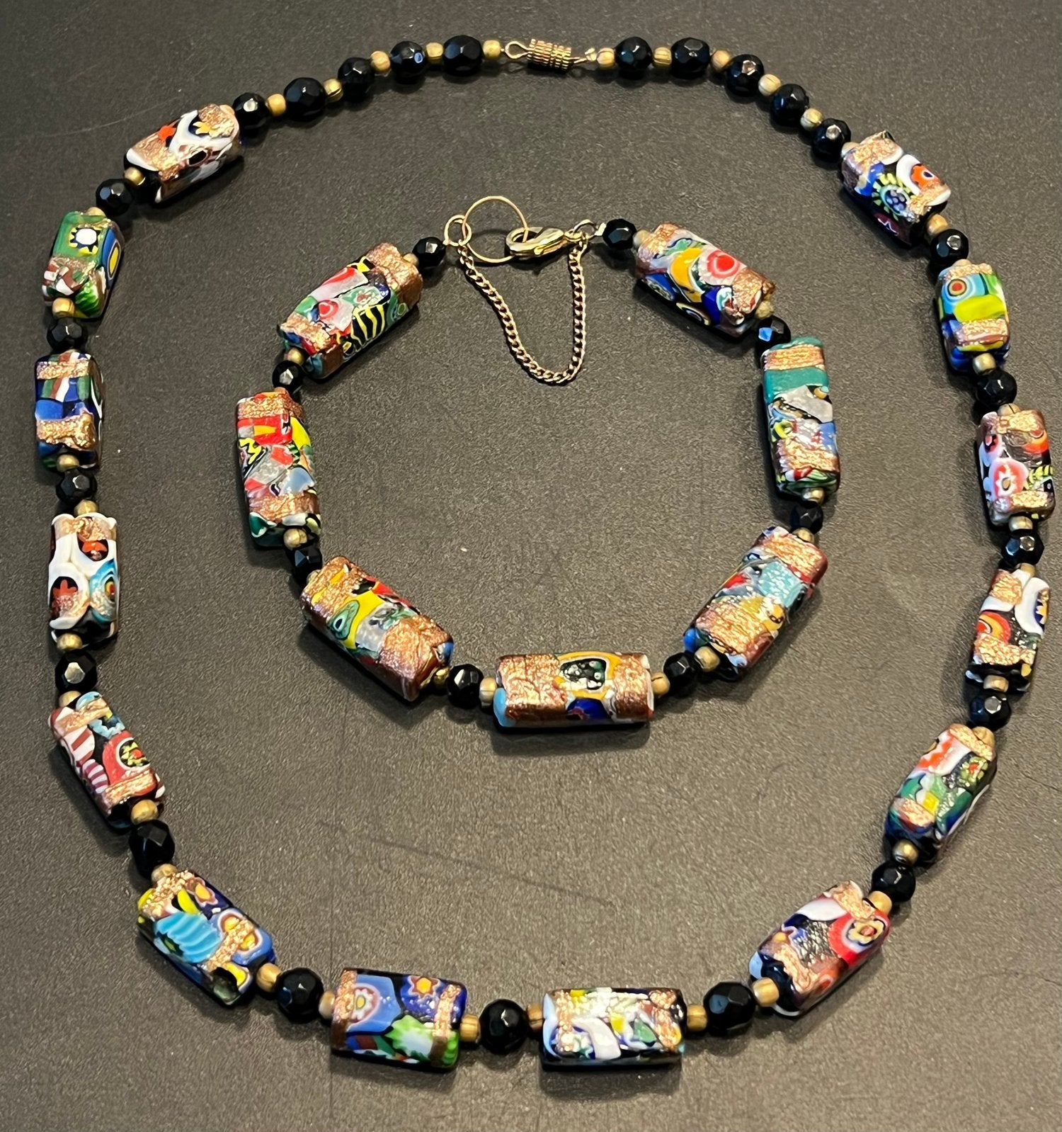 Aparte antieke Murano millefiori aventurine ketting+armband, Ophalen of Verzenden, Overige materialen, Armband