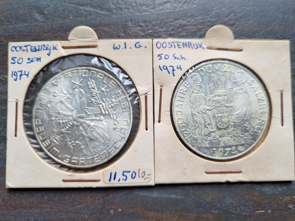 2x 50 schilling 1974 zilver, Ophalen of Verzenden, Oostenrijk, Zilver