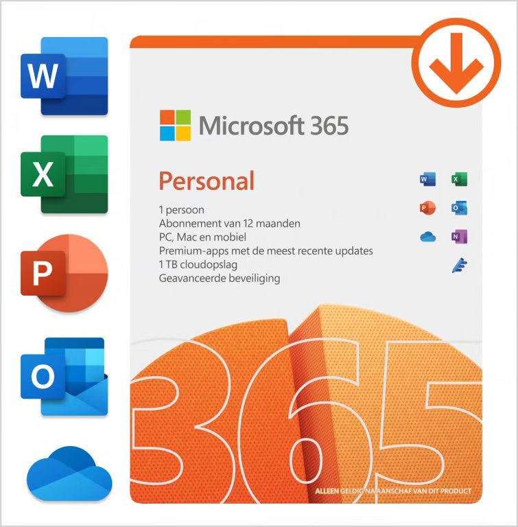 Microsoft 365 Personal –12 maanden abonnement-Digitale Code, Ophalen of Verzenden, Nieuw, Access, Android