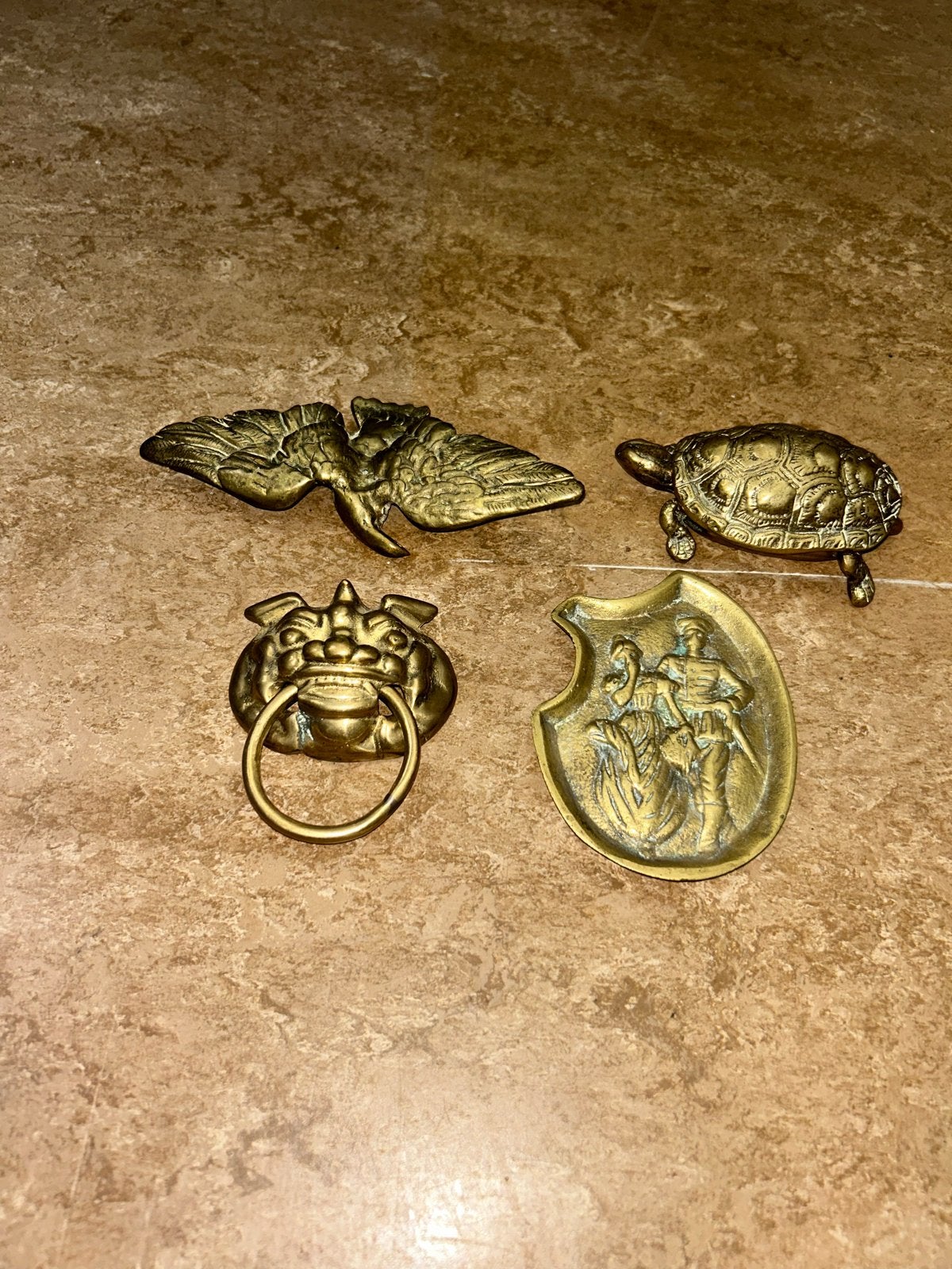 Lot van 4 decoratieve messing/ brons ornamenten, Ophalen of Verzenden, Brons