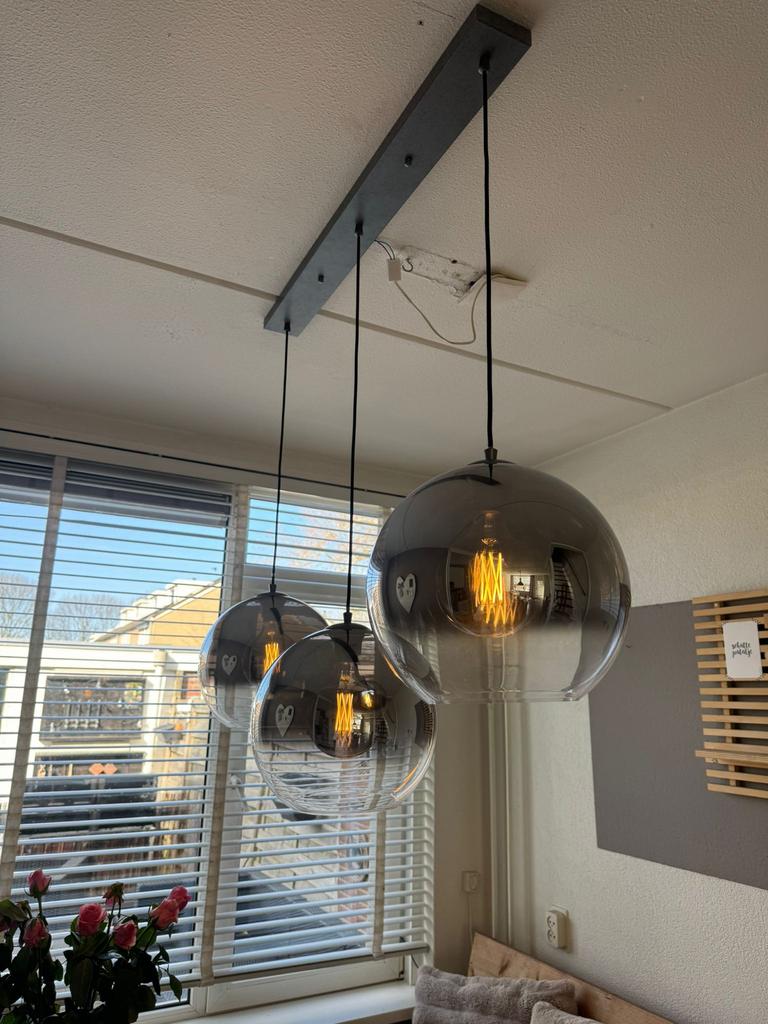 Moderne Smokey Hanglampen - Set van 3, Ophalen of Verzenden, Nieuw, Glas, 50 tot 75 cm