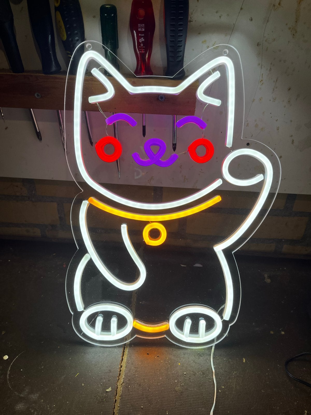 Maneki Neko Neon LED Kat - Gelukskat Verlichting, Ophalen, Meerkleurig, Nieuw, Kunststof