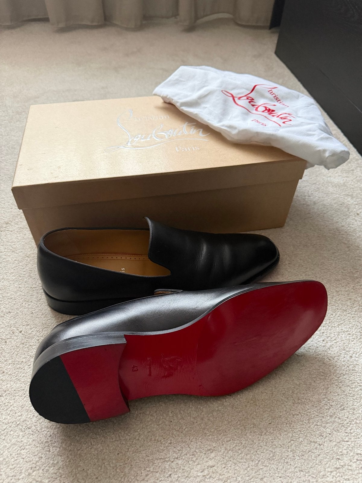 Christian Louboutin Danny Flex Loafers - Zwart Leer- Maat 43, Ophalen of Verzenden, Nieuw, Zwart, Loafers