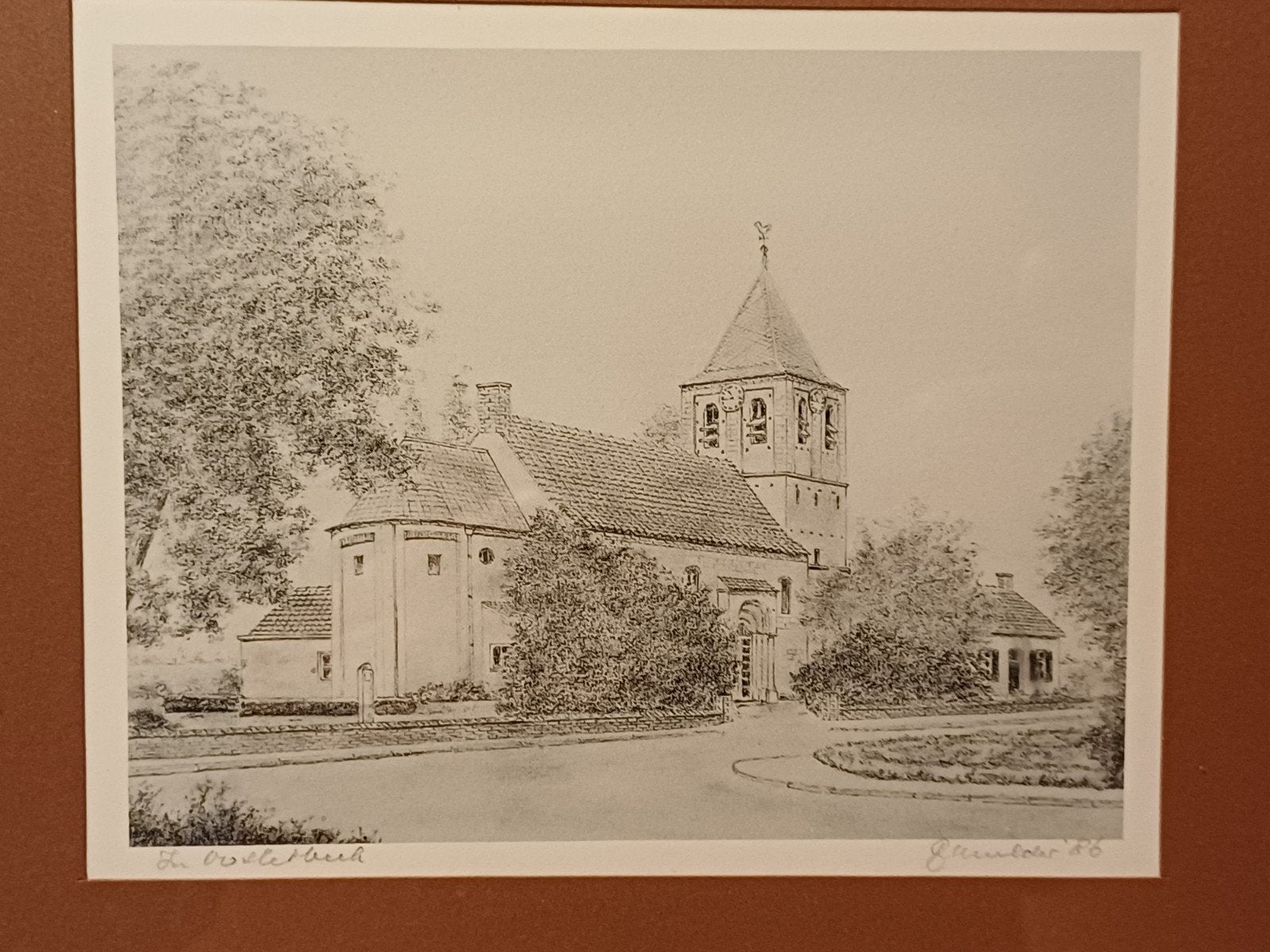 Oude Kerk Oosterbeek, Ophalen of Verzenden, Tekening, Pentekening, Gesigneerd