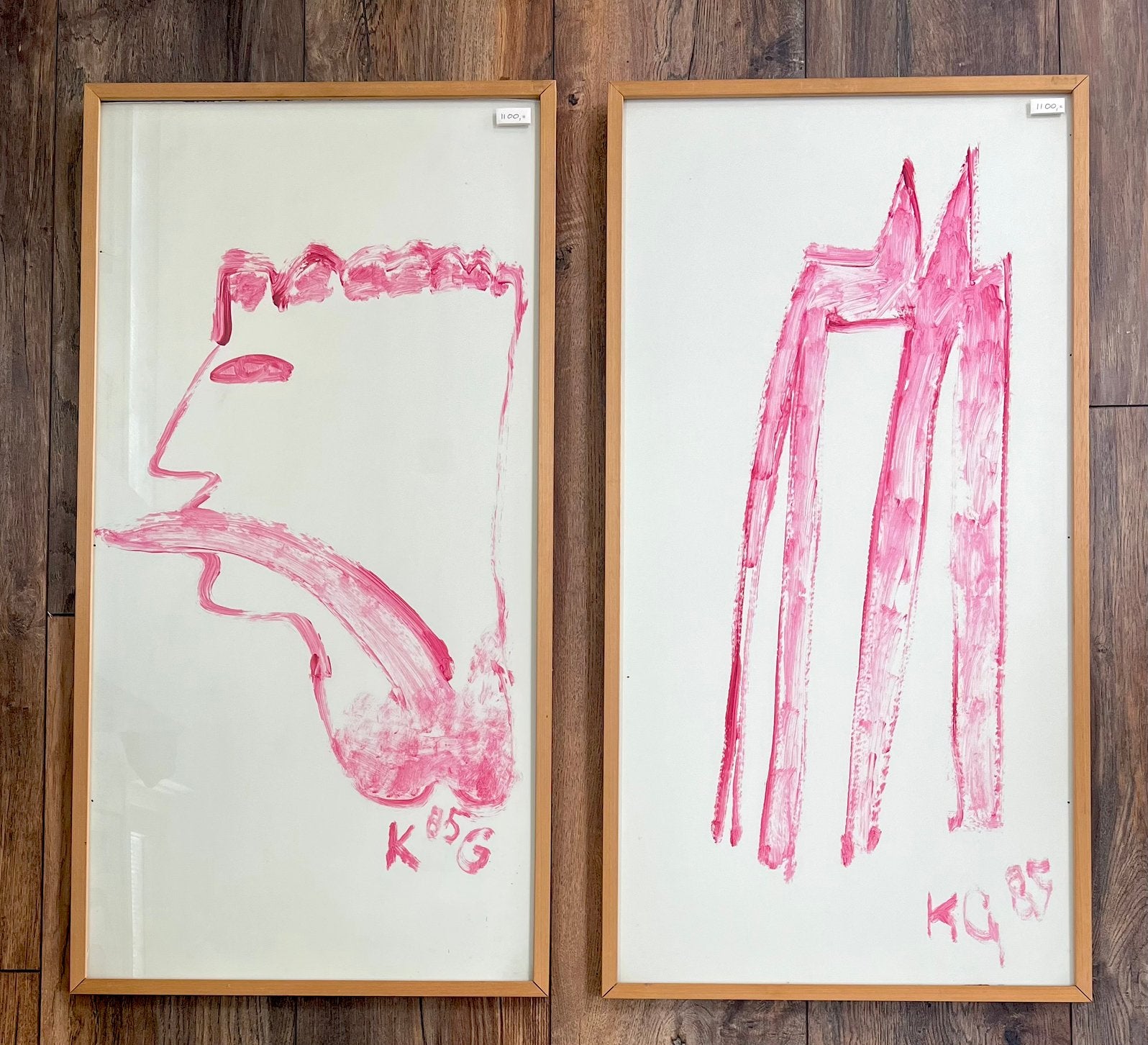 Klaas Gubbels, 2 x olieverf op papier uit 1985, zeldzaam, Ophalen