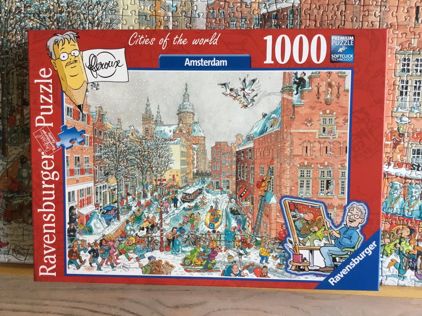 Fleroux puzzel ‘Amsterdam in winter’ 1000 stukjes, Ophalen of Verzenden, 500 t/m 1500 stukjes, Zo goed als nieuw