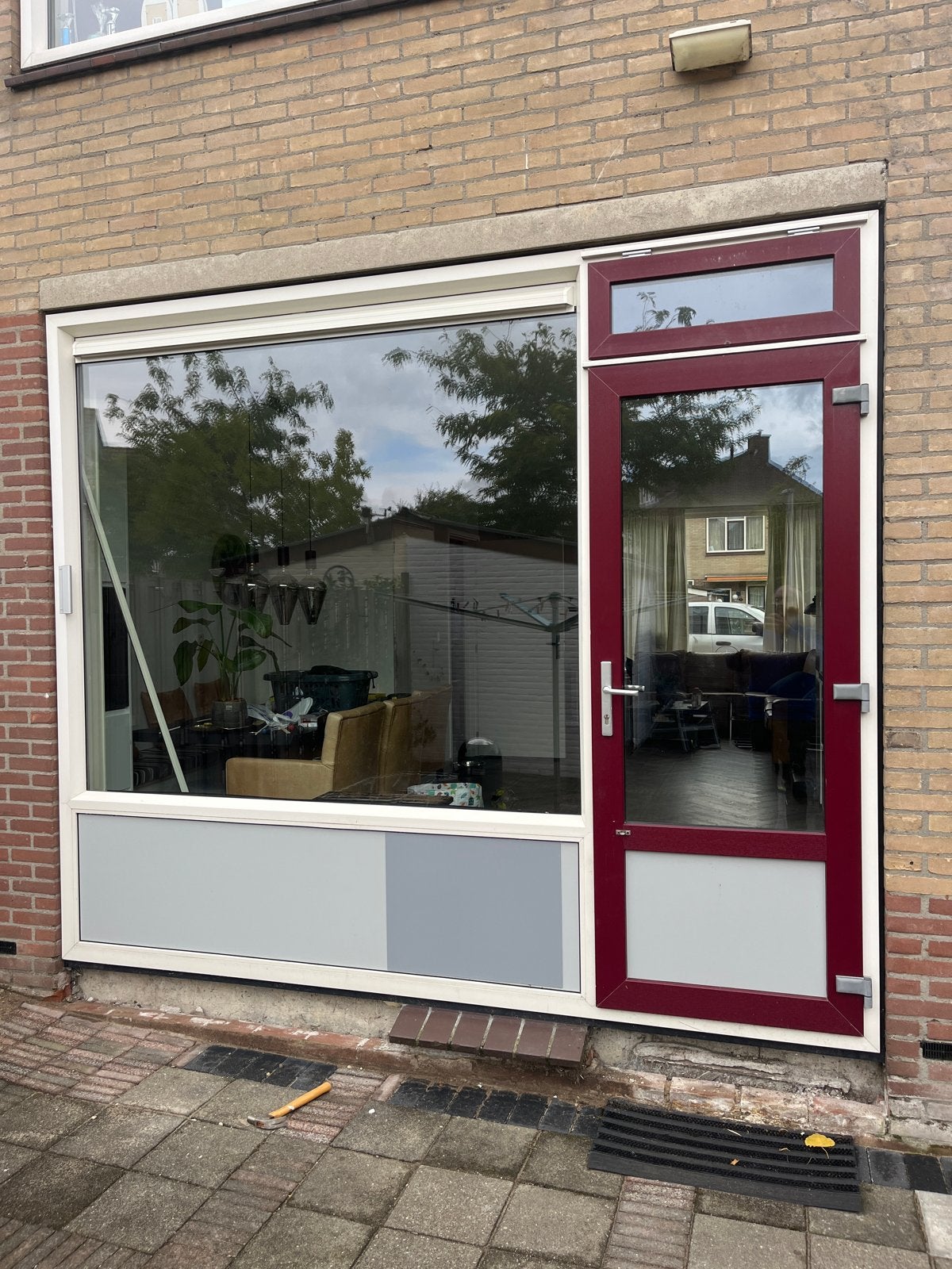 Kunststof kozijn met deur, bovenlicht en dubbel glas, Doe-het-zelf en Verbouw, Deuren en Horren, Ophalen, Kunststof, Gebruikt