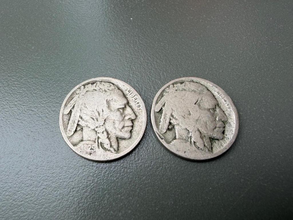 2x 5 dollar cents Indian head / buffalo 1925 en 19??, Ophalen of Verzenden, Noord-Amerika