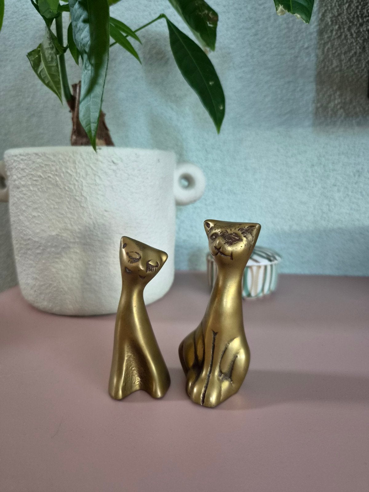 2 koperen beeldjes kat, Antiek en Kunst, Ophalen of Verzenden, Koper