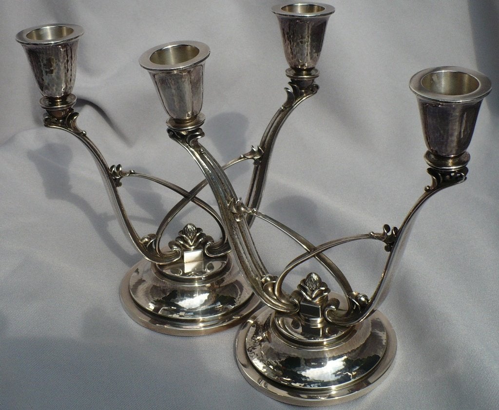 Georg Jensen pair of solid silver candelabra design #619 HN, Ophalen of Verzenden, Zilver
