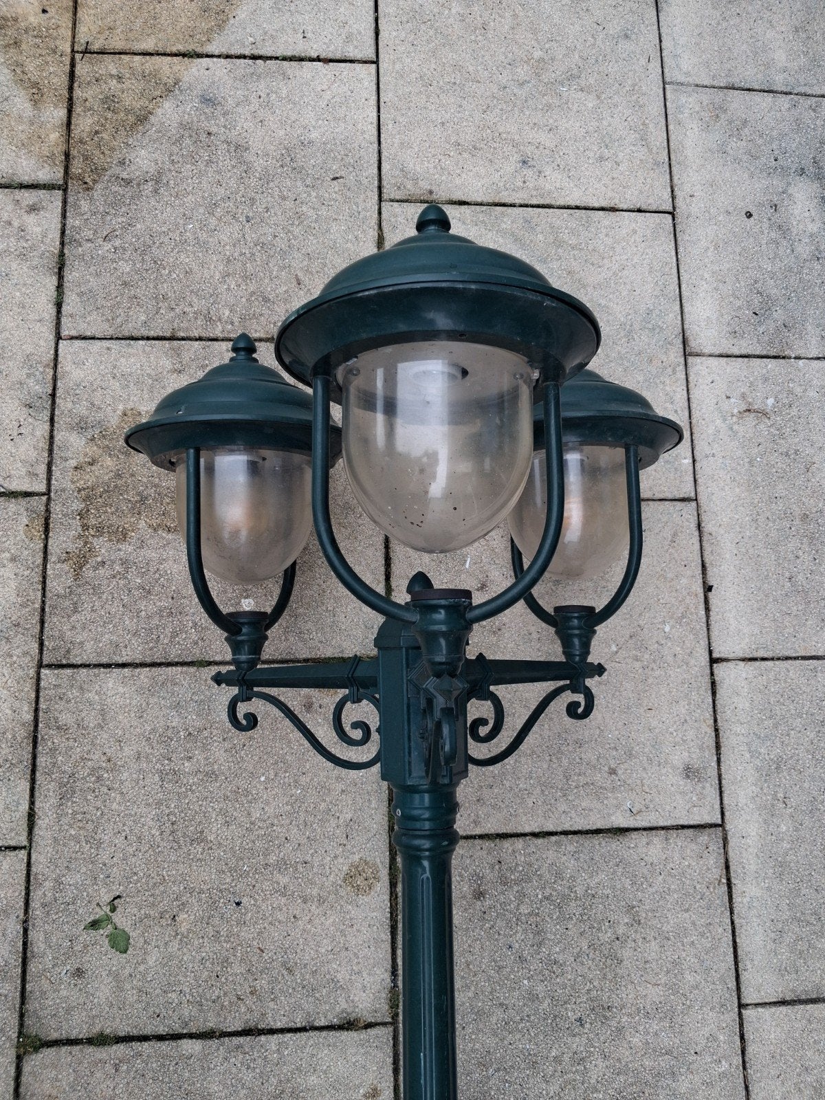 Klassieke Buitenlantaarn 3-lichts - KS Groen Zijdeglans, Ophalen, Gebruikt, Minder dan 50 watt, Staande lamp