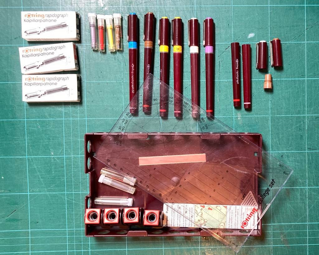 ROTRING tekenpennen architect technisch bewaardoos vintage, Verzenden, Gebruikt, Overige typen