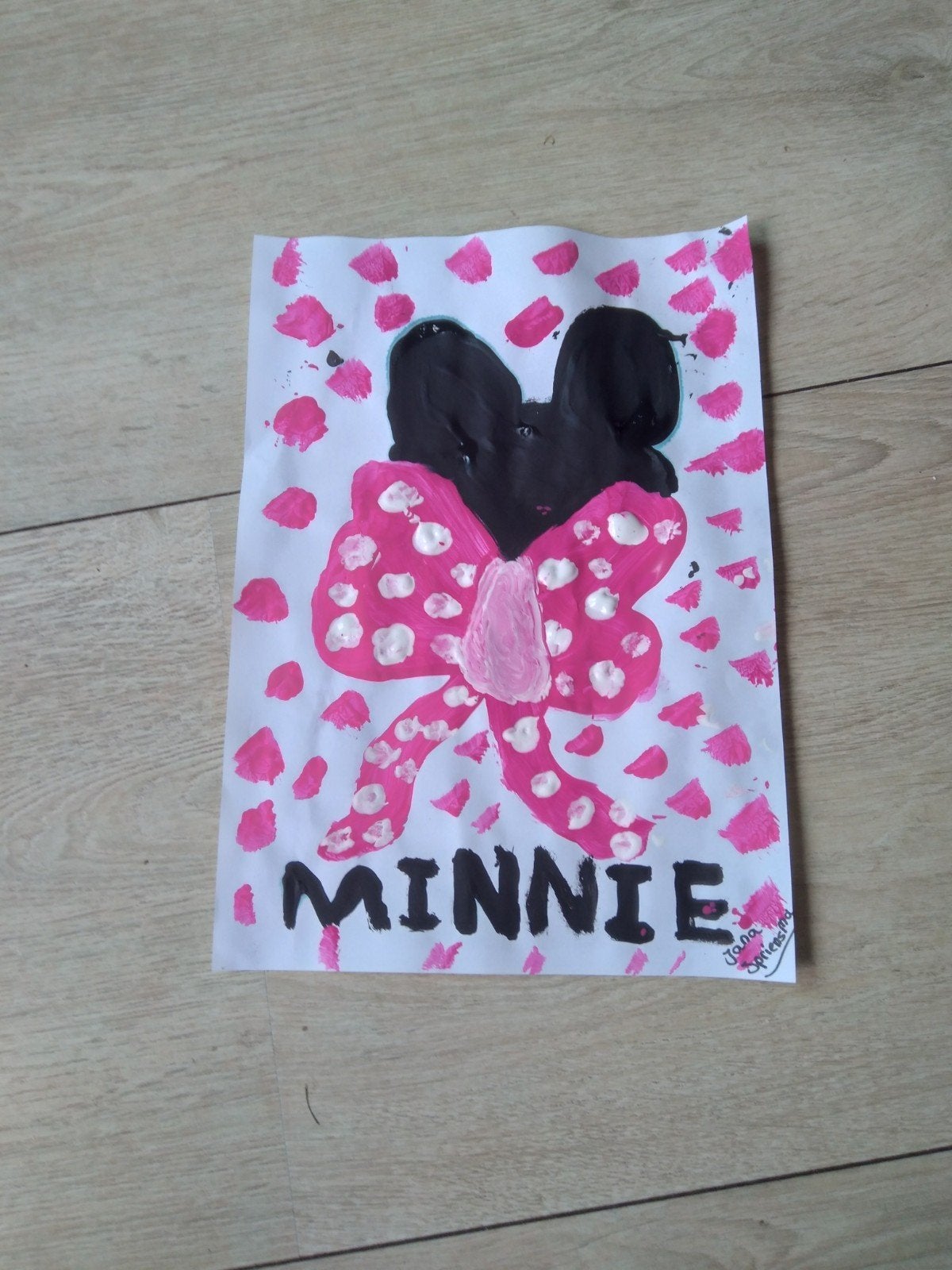 Minnie Mouse kinderschilderij - Leuk voor de kinderkamer!, Ophalen of Verzenden, Schilderij, Gemengde techniek, Handgemaakt