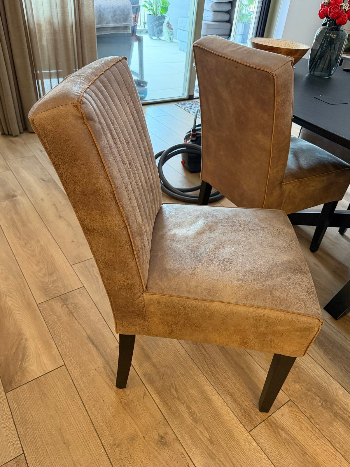 Set van 6 eetkamerstoelen leen bakker, Huis en Inrichting, Ophalen, Gebruikt, Bruin, Stof
