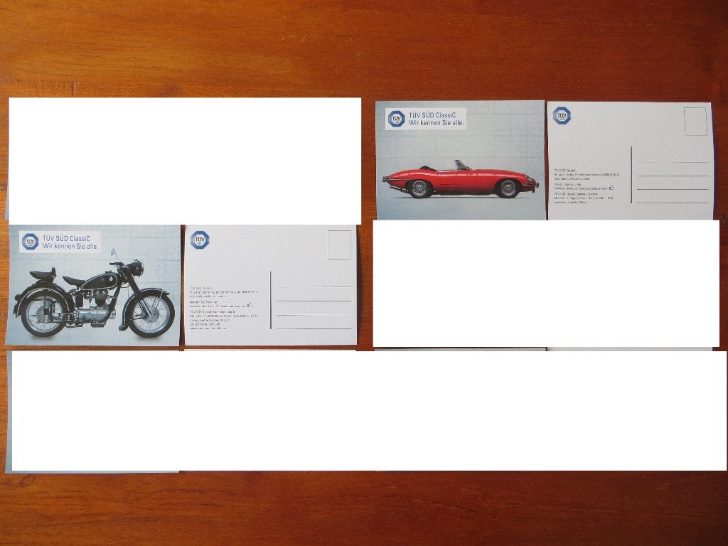 ansichtkaarten TÜV Süd Jaguar E-Type, BMW R25/3 (1953), Ophalen of Verzenden, Nieuw, Overige merken
