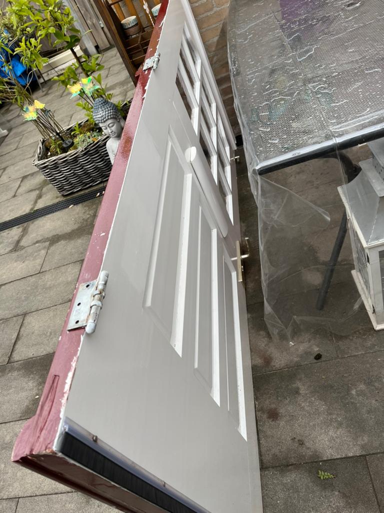 Te koop hardhouten voordeur, Ophalen, Gebruikt, Buitendeur, 200 tot 215 cm