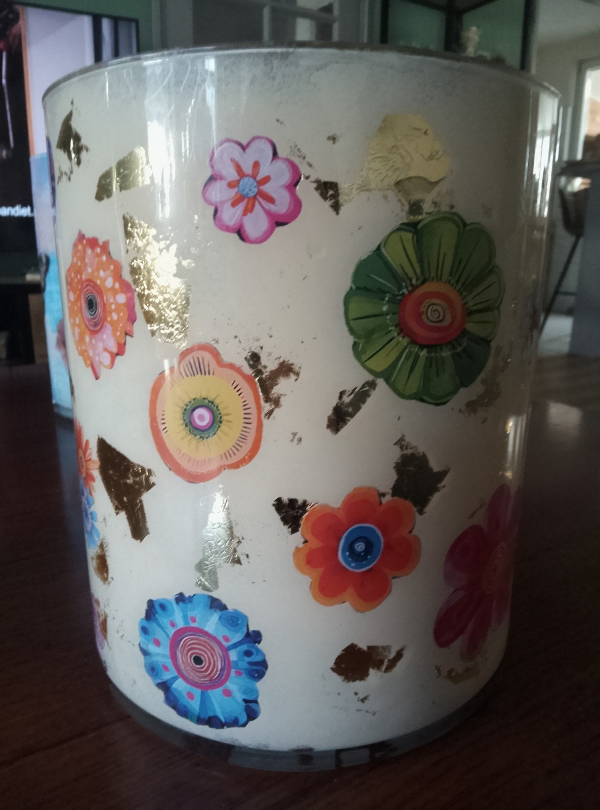 Uniek Decoupage Vaasje met Vlinder en Bloemen, Ophalen, Meerkleurig, Geschikt voor droogbloemen, Glas