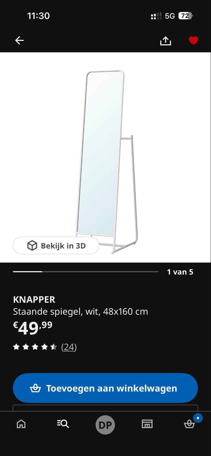 Ikea Knapper spiegel - Zo goed als nieuw, Huis en Inrichting, Woonaccessoires | Spiegels, Ophalen, Minder dan 50 cm, Zo goed als nieuw