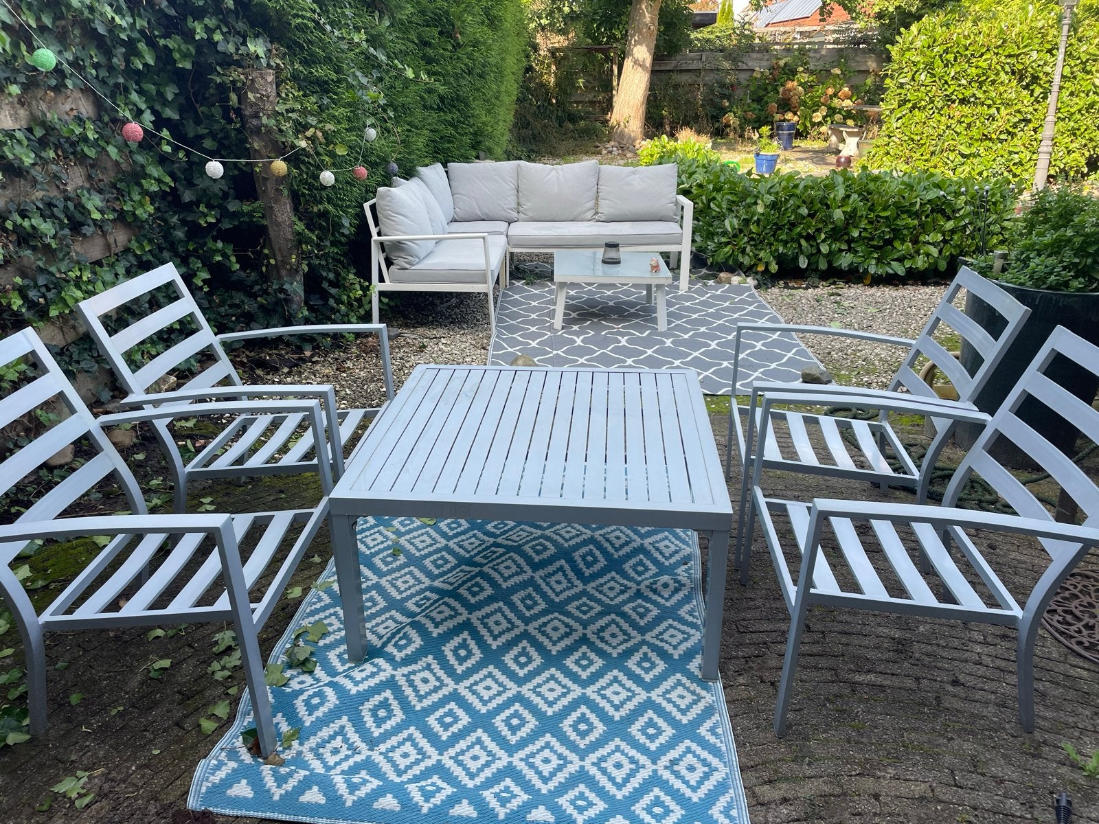 Complete tuinset: met tafel, 4 zitplaatsen, Gebruikt, Aluminium, Ophalen of Verzenden