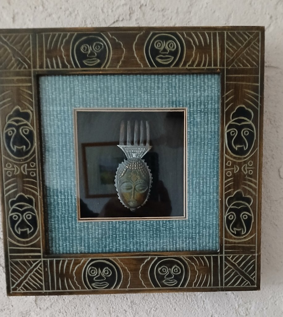 Twee Antiek masker lijst van Afrikaanse Wall Art Brons, Ophalen of Verzenden, Zo goed als nieuw, Groen, Handgemaakt