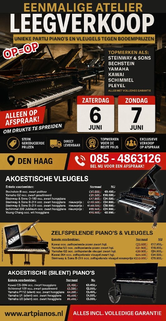 EENMALIGE PIANO ATELIER LEEGVERKOOP - piano's & vleugels, Gebruikt, Verzenden, Zwart, Piano