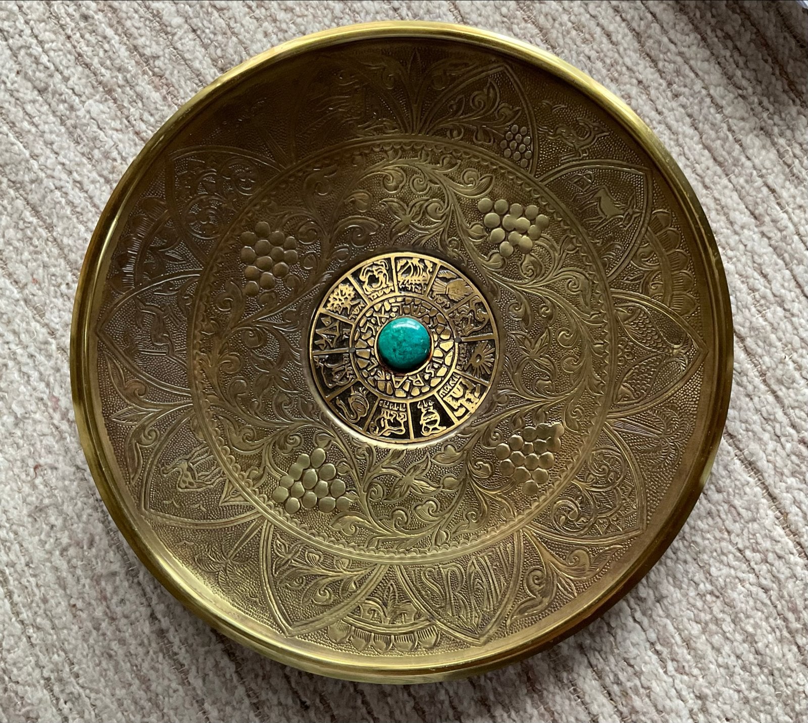 Decoratieve Koper of Messing Schaal met Azteekse Kalender, Ophalen of Verzenden