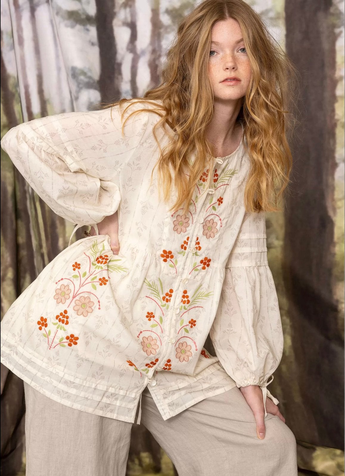 GUDRUN SJODEN embroidered tunic dress jurk tuniek cotton L, Beige, Maat 42/44 (L), Ophalen of Verzenden, Zo goed als nieuw