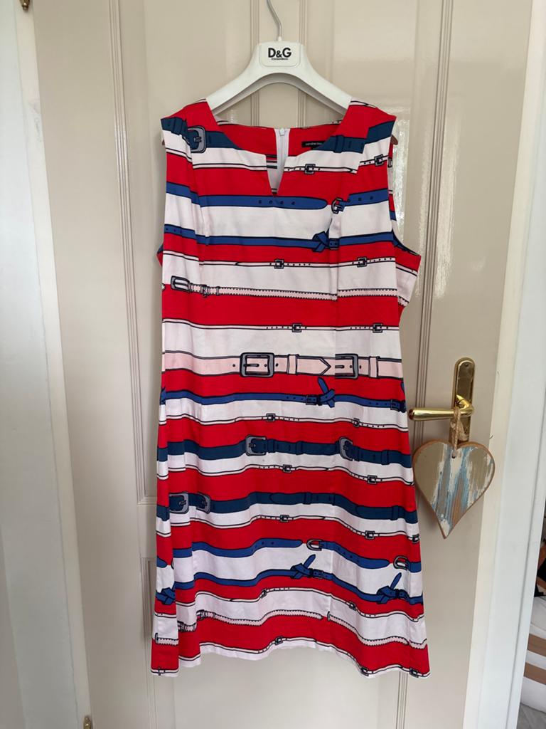 Caroline Biss Jurk Maat 46 - Rood, Wit, Blauw met Riemprint, Maat 46/48 (XL) of groter, Ophalen of Verzenden, Zo goed als nieuw