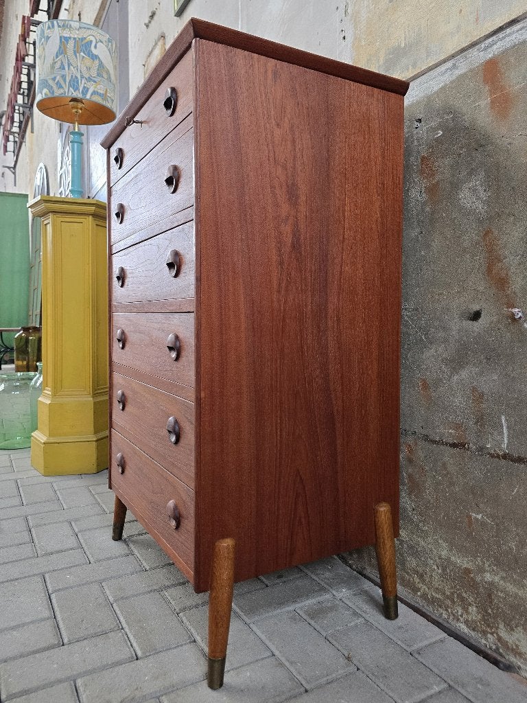 Vintage Deens Design Ladekast Teak | Mid Century Laden Kast, Gebruikt, 5 laden of meer, 100 tot 150 cm, 25 tot 50 cm
