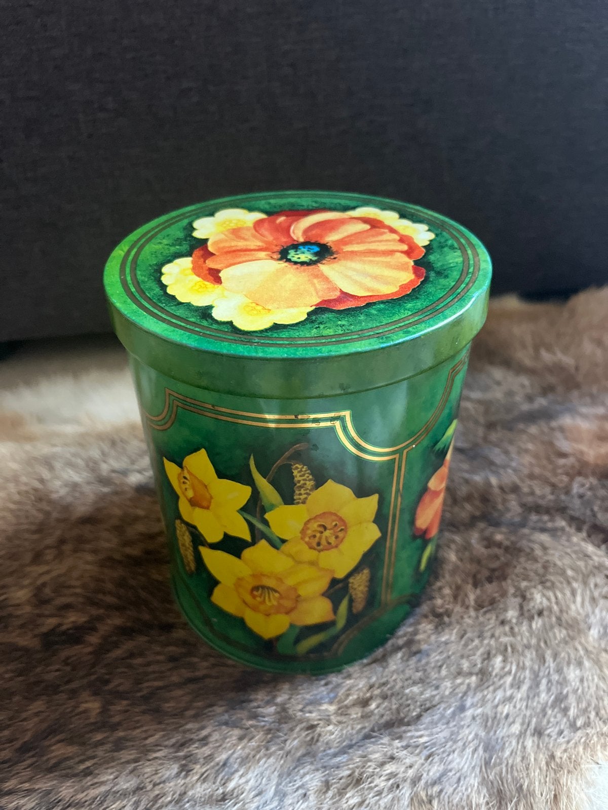 Vintage blik met bloemenprint - Groen, Ophalen of Verzenden, Gebruikt, Overige, Overige merken
