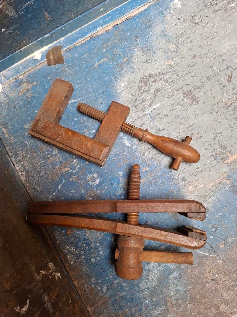 2 Antieke Houten Lijmklemmen - Vintage Gereedschap, Ophalen of Verzenden
