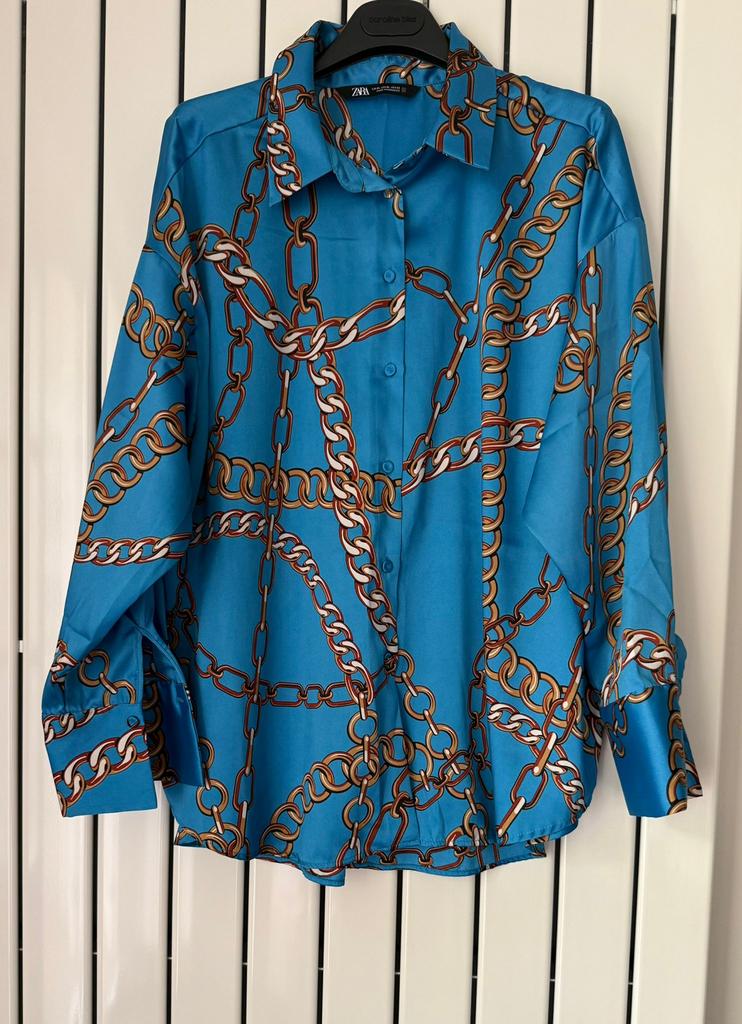ZARA - Blauwe Chain | Ketting - Blouse | XL, Kleding | Dames, Ophalen of Verzenden, Zo goed als nieuw, Maat 46/48 (XL) of groter