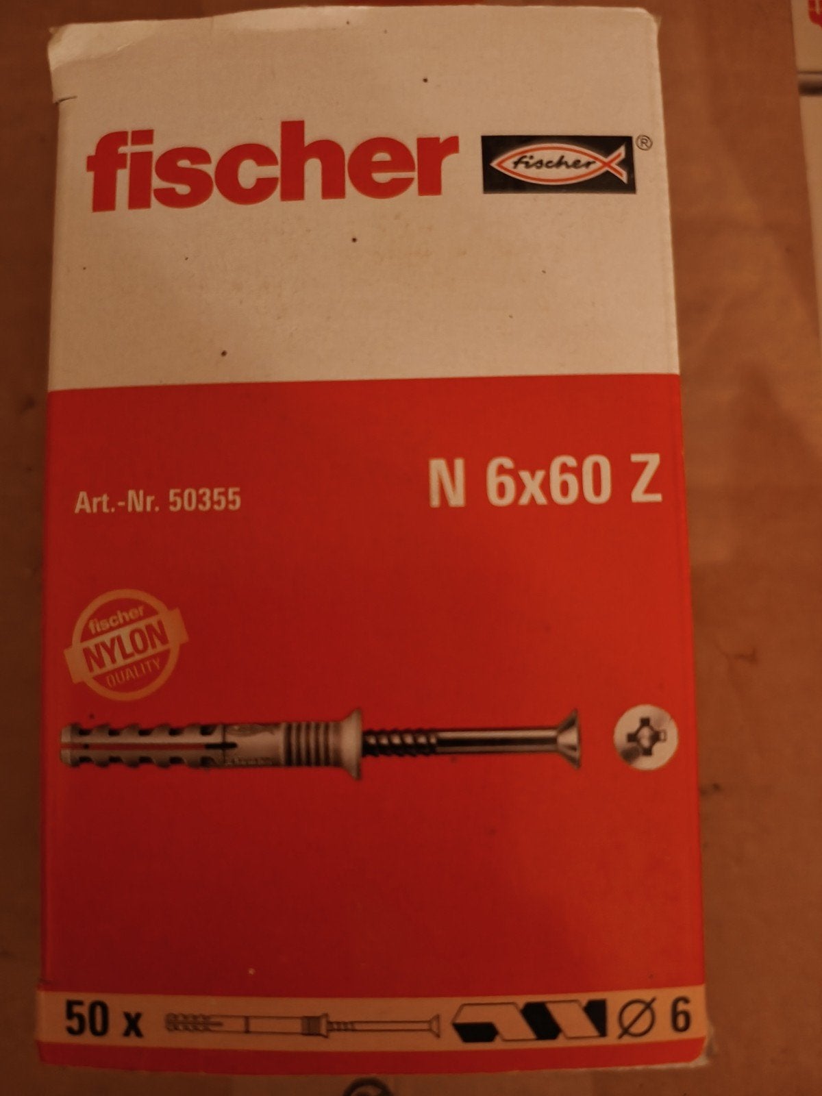 Fischer pluggen N 6x60 Z met schroeven, 50 stuks, Ophalen of Verzenden, Nieuw, 50 tot 100 mm, Pluggen