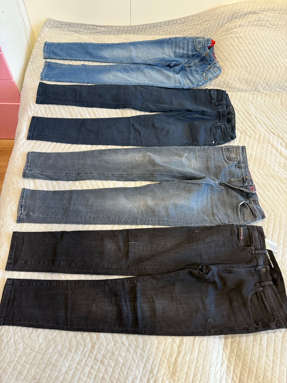 4 spijkerbroeken set,diverse kleuren ,maat 170 jongen, Ophalen of Verzenden, Zo goed als nieuw