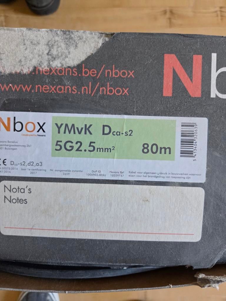 Nexans YMVK Dca-s2 5G2.5mm² kabel - ruim 60m, Doe-het-zelf en Verbouw, Elektra en Kabels, Ophalen, Nieuw, Kabel of Snoer
