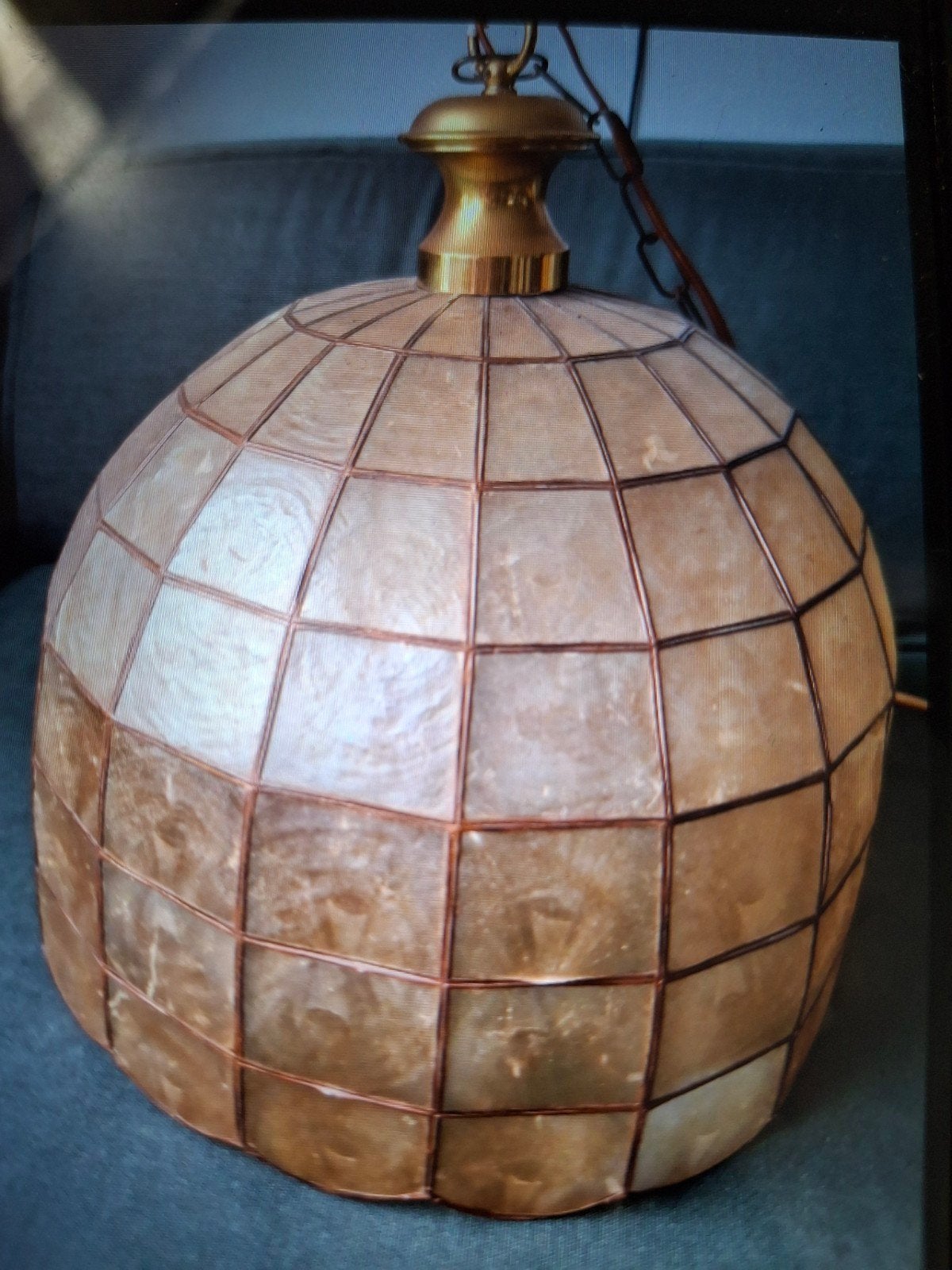 Vintage Capiz Parelmoer Hanglamp - Jaren '60/'70, Antiek en Kunst, Ophalen of Verzenden