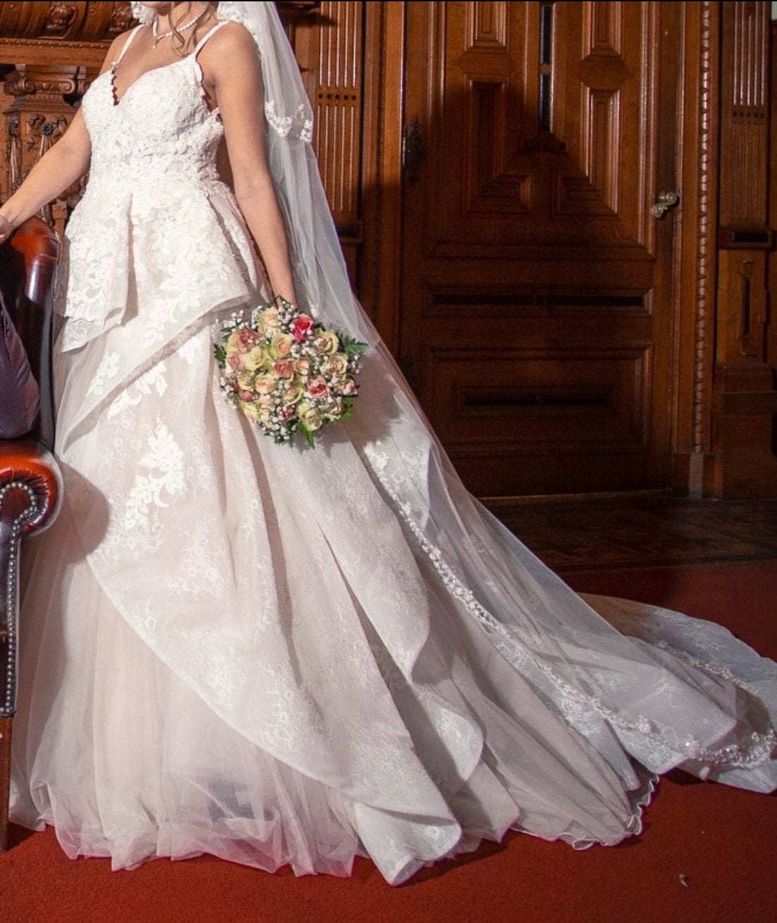 Trouwjurk Unique Bridal maat S/M incl hoepel onderrok, Ophalen of Verzenden, Zo goed als nieuw, Wit, Trouwjurk