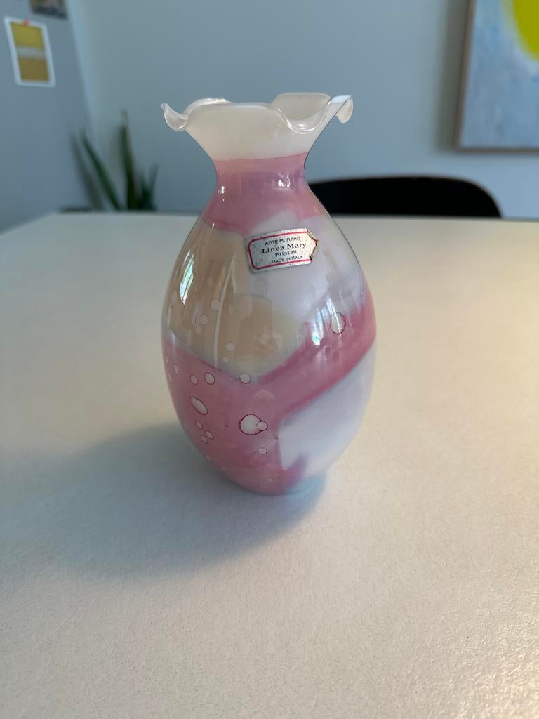 Arte Murano Linea Mary Kristal Vaas - Roze/Wit, Overige kleuren, Ophalen of Verzenden, Minder dan 50 cm, Glas