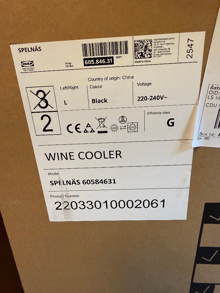 Ikea SPELNAS Kitchen Wine Cooler Unit, Ophalen, Flessenkoeler, Glas, IKEA