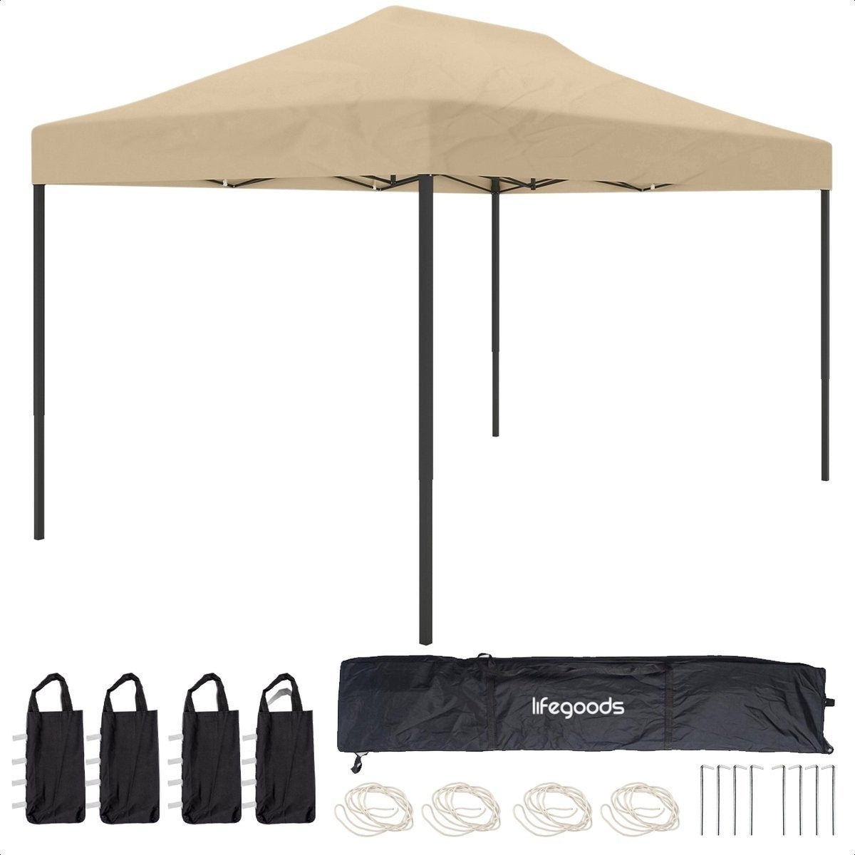 LifeGoods Partytent Paviljoen EasyUp 3x4,5m Beige, Tuin en Terras, Partytenten, Opvouwbaar, Partytent, Zo goed als nieuw, 4 tot 6 meter