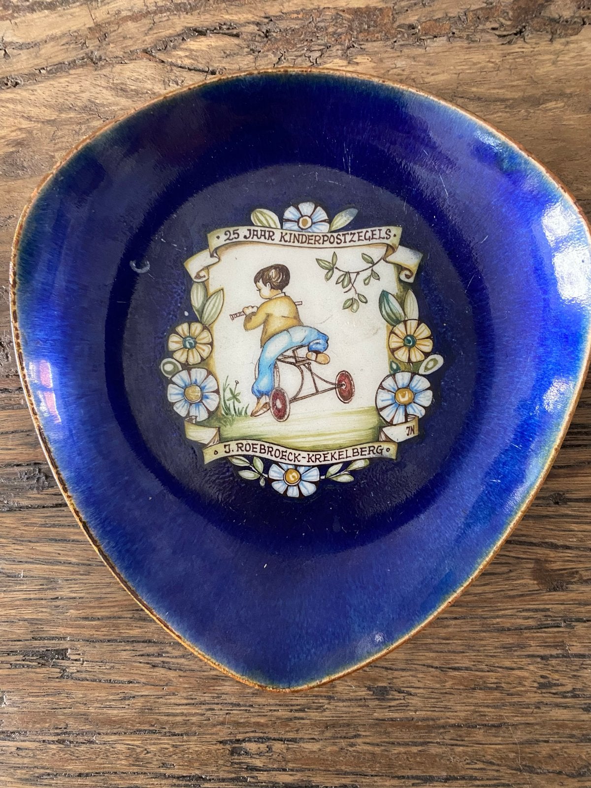 Vintage Kinderpostzegel Schaal asbak Woltermans emaille, Antiek en Kunst, Ophalen of Verzenden