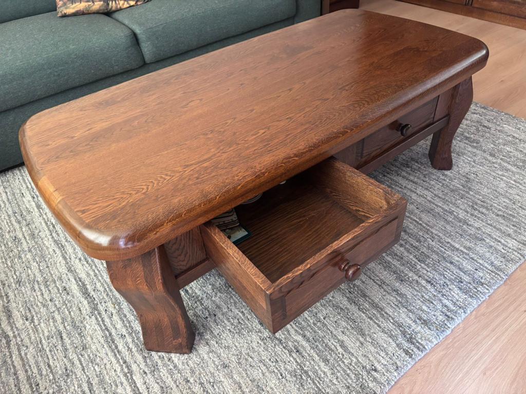 Massief houten salontafel met lades, Ophalen, Gebruikt, 100 tot 150 cm, 50 tot 100 cm