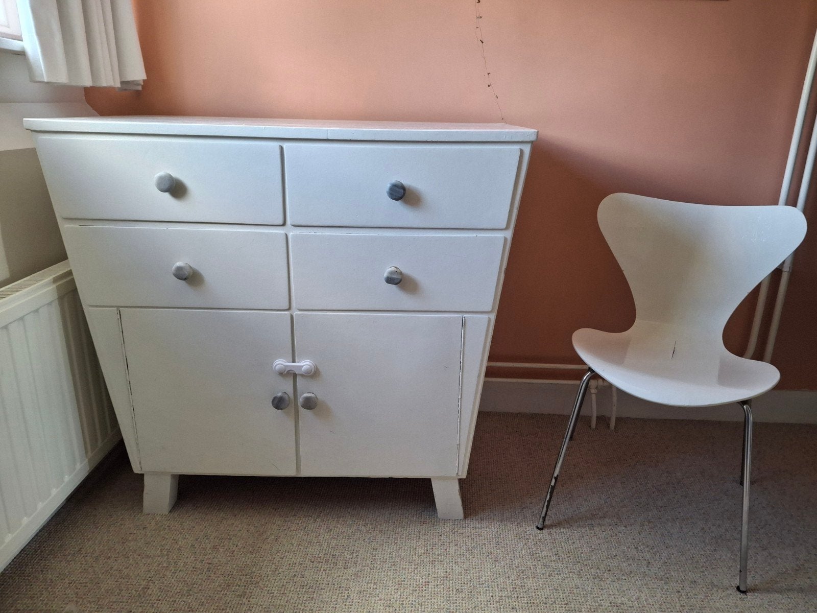 Witte commode met lades en deuren vintage jaren '60 model, Ophalen, Gebruikt, 90 tot 105 cm